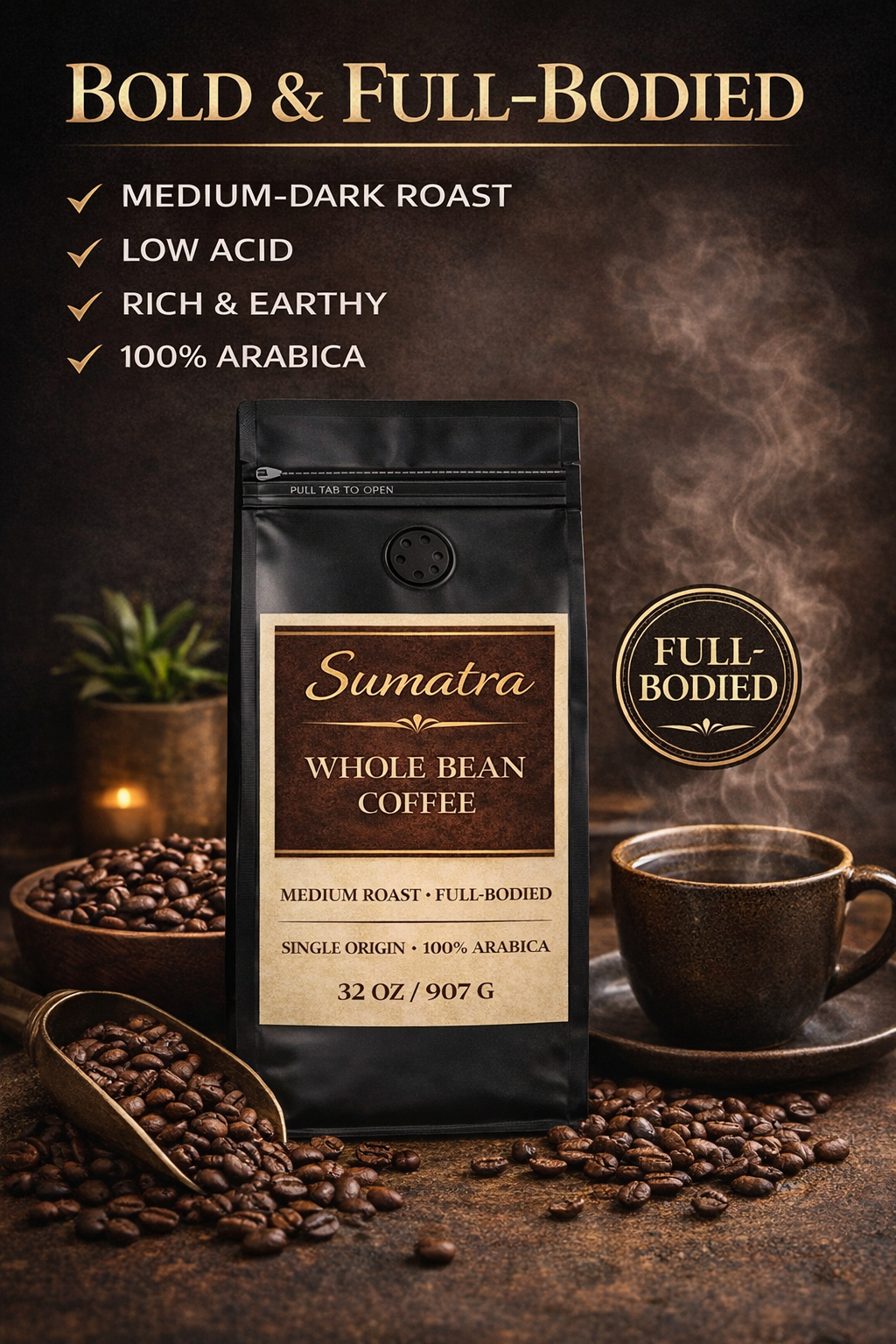 EMERALD GARDEN Sumatra Single Origin Whole Bean Coffee