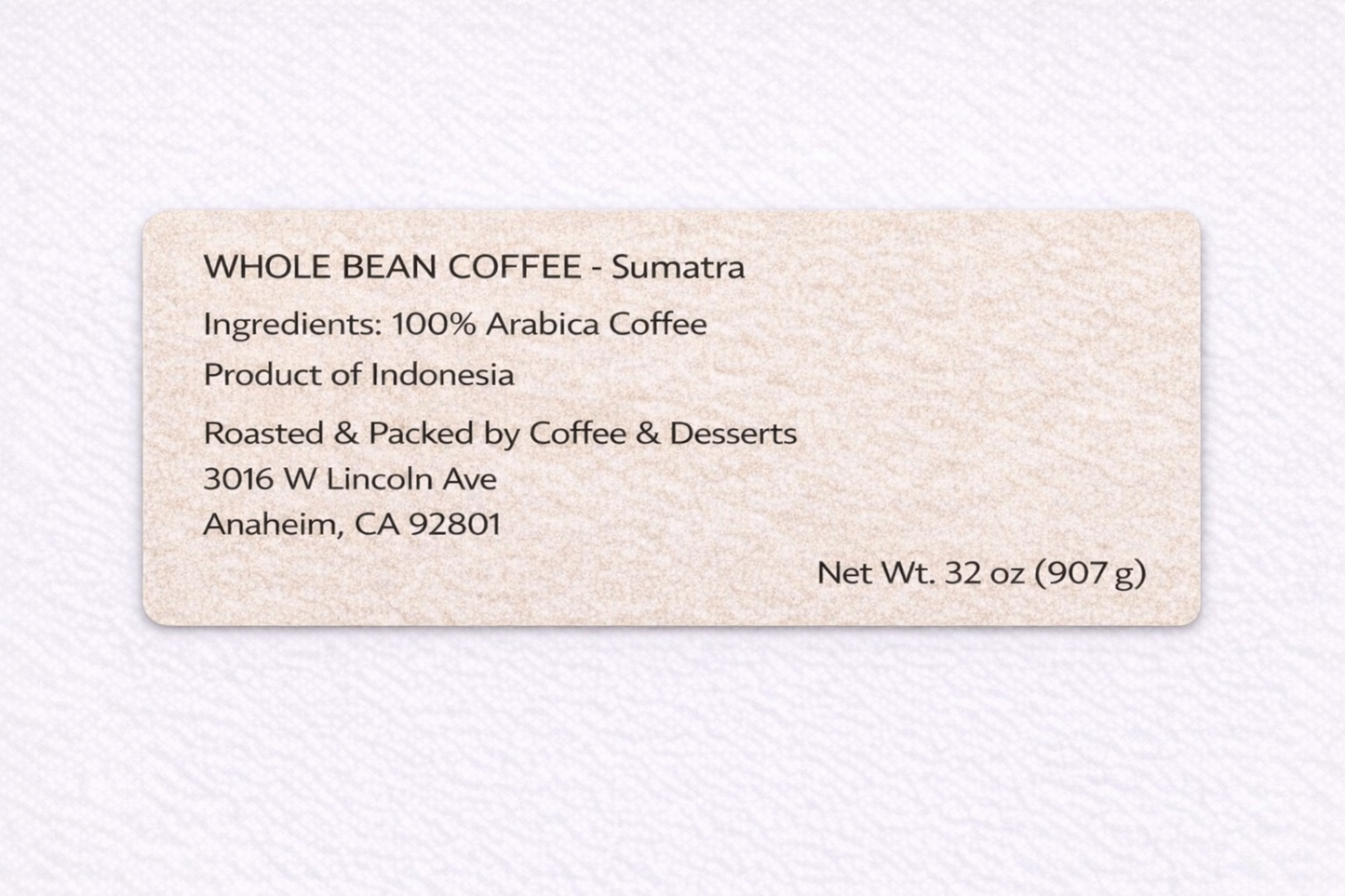 EMERALD GARDEN Sumatra Single Origin Whole Bean Coffee